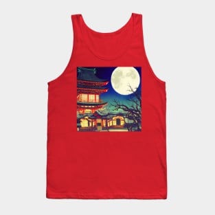 Time Traveller In the Woods with Japanese Moonlight Scenery Tank Top